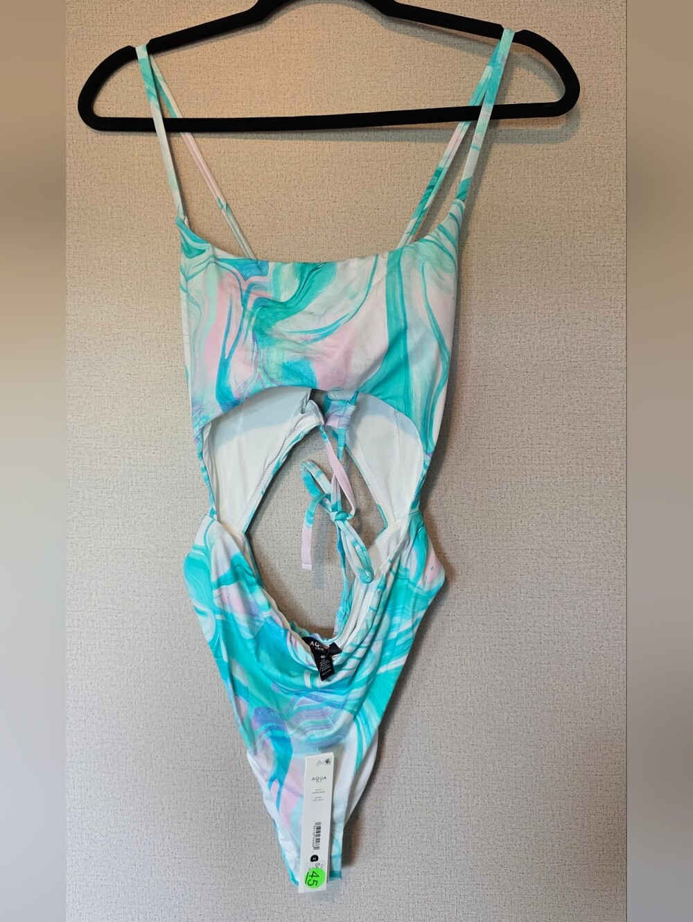Aqua Marble Cutout One-Piece Swimsuit in Aqua and White - Picture 3 of 6